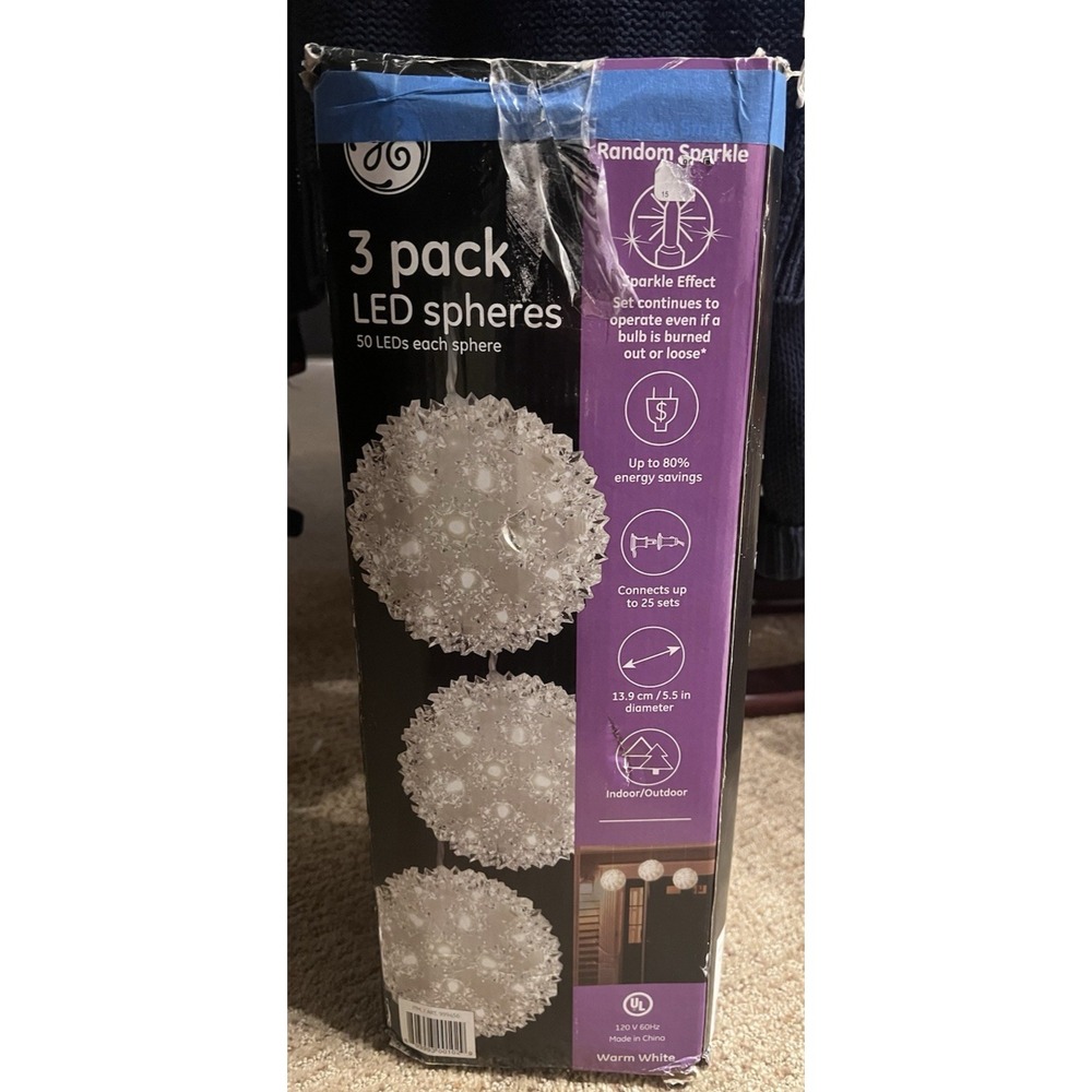 GE 3 Pack Spheres 50 LEDS in Each 5.5" Sphere Warm White Christmas Lights Works!